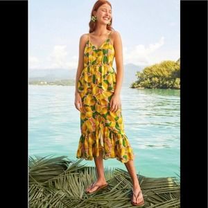 Summer Sleeveless Ruffle Midi Dress Farm Rio Fresh Lemons